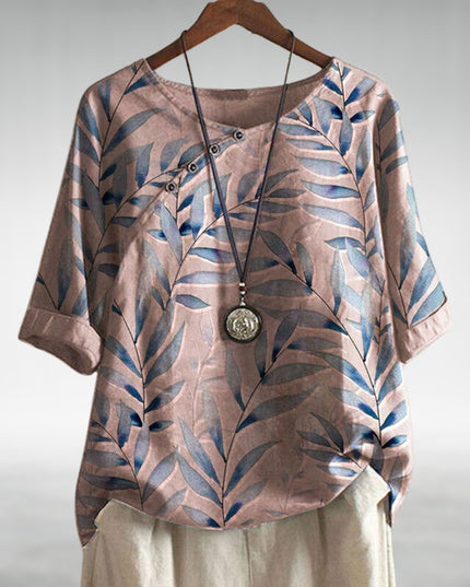 Charlotte | Casual Leaf Print Button Blouse for Women
