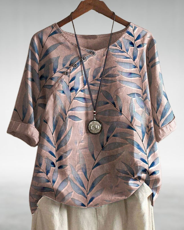 Charlotte | Casual Leaf Print Button Blouse for Women