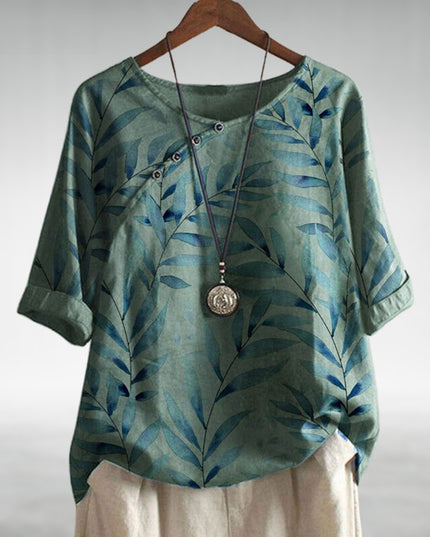 Charlotte | Casual Leaf Print Button Blouse for Women