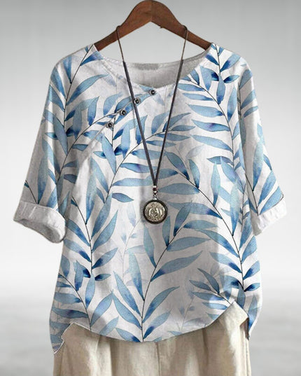 Charlotte | Casual Leaf Print Button Blouse for Women