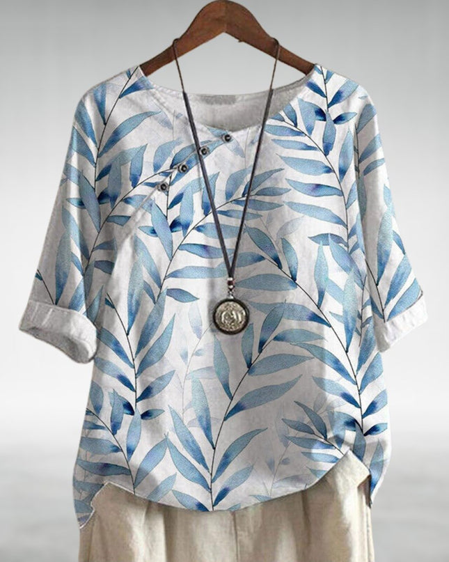 Charlotte | Casual Leaf Print Button Blouse for Women
