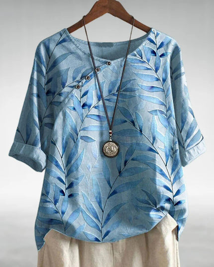 Charlotte | Casual Leaf Print Button Blouse for Women
