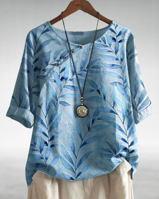 Charlotte | Casual Leaf Print Button Blouse for Women