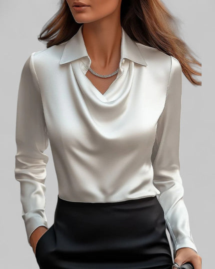 Rose | Women’s Draped Neck Long Sleeve Satin Blouses