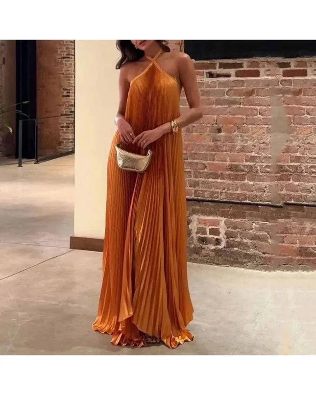 Kyla - Chic Pleated Halter Neck Maxi Dress