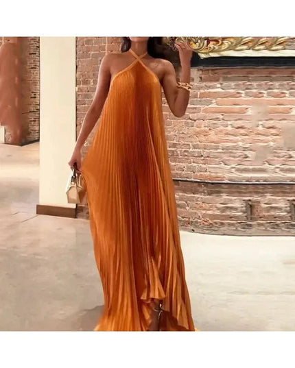 Kyla - Chic Pleated Halter Neck Maxi Dress