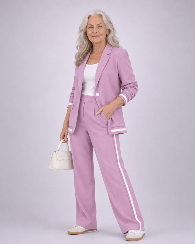 Lucienne | Women's Elegant 2-Piece Blazer Set with Striped Detail and Wide Leg Pants