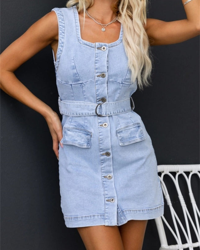 Lyra | Sleeveless Button-Down Denim Dress