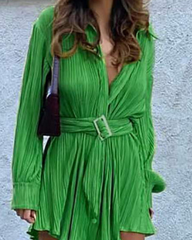 Nova | Pleated Mini Shirt Dress