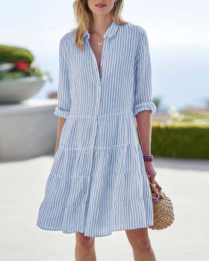 Astraea | Striped Button-Up Dress