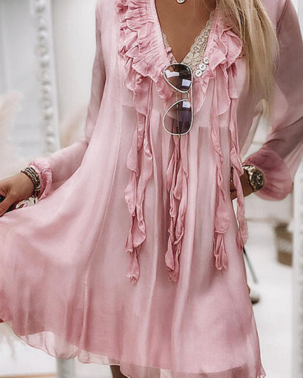 Mira | Knee Length Flowy Dress V-Neck