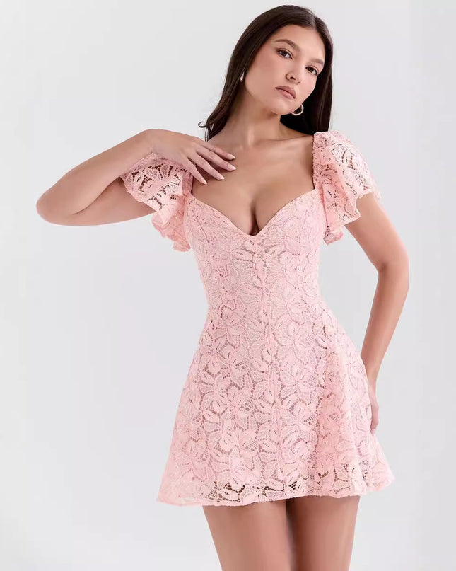 Nova | Lace ALine Mini Dress Deep V-Neck