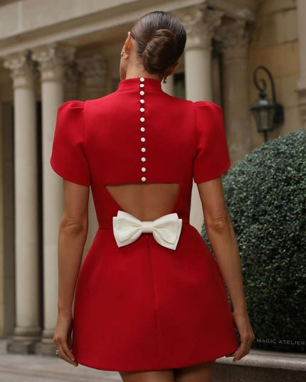 Nova | Mini Dress Tailored Open Back Bow