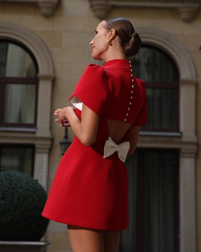 Nova | Mini Dress Tailored Open Back Bow