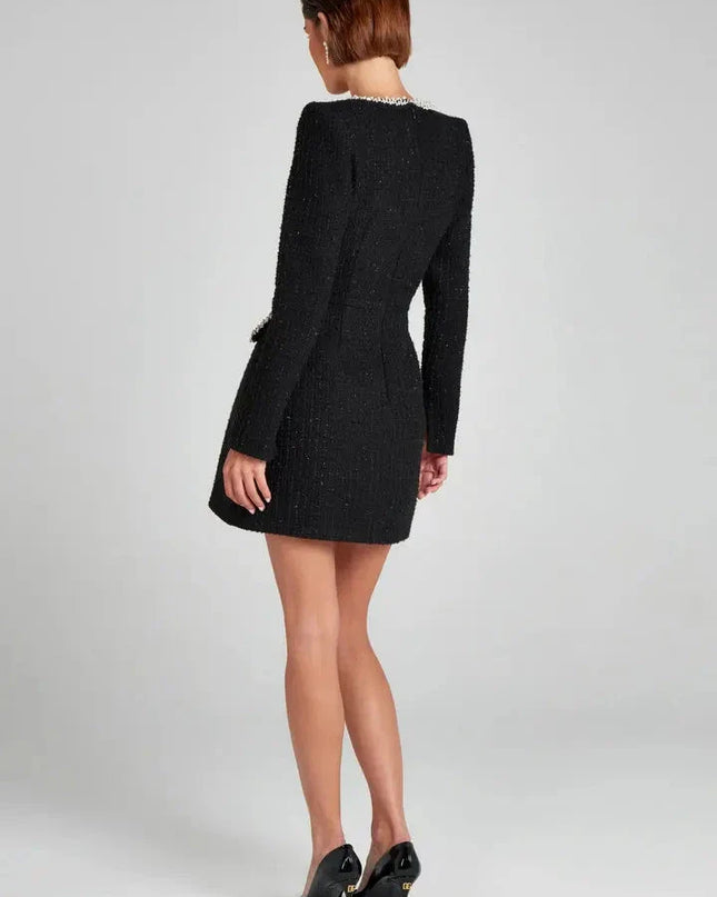Nova | Tweed Mini Dress Pearl Trim