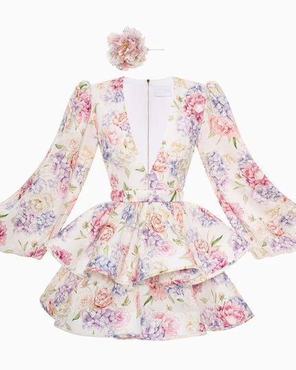 Lyra | Floral Mini Dress Deep V-Neck