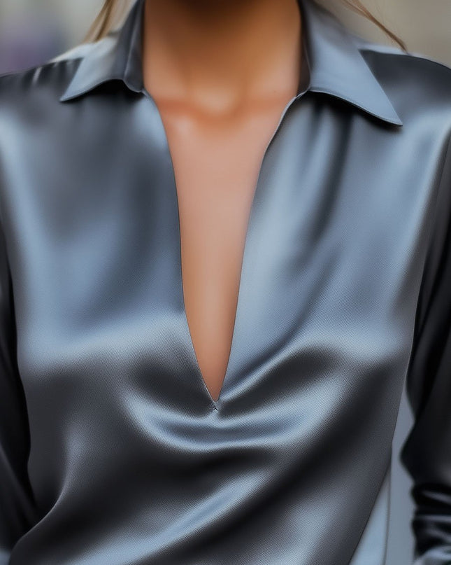 Bethany | Women’s Spring V-Neck Satin Blouse