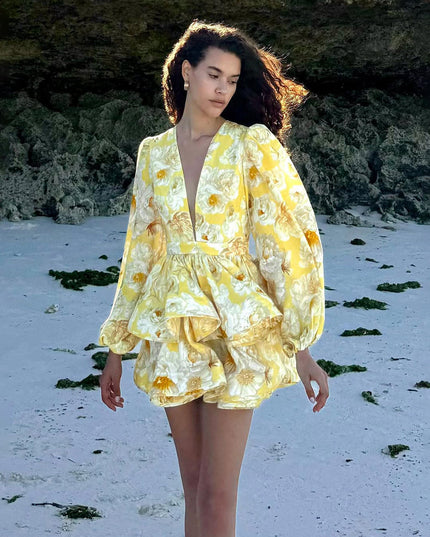 Lyra | Floral Mini Dress Deep V-Neck