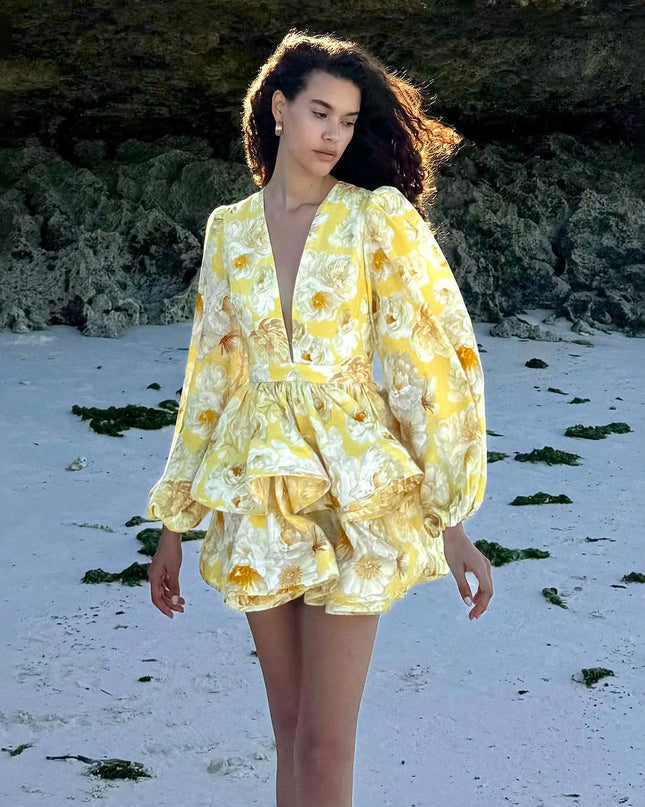 Lyra | Floral Mini Dress Deep V-Neck