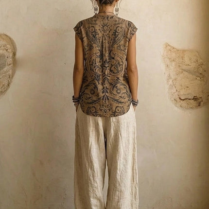 Maeve | Women's Bohemian 3-Piece Set with Longline Jacket, Printed Top and Wide Leg Pants