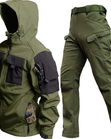 Men's Tactical Jacket & Trousers Set - With Hood & Pockets