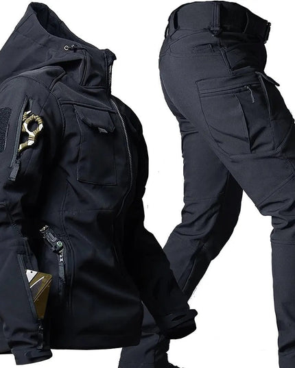 Men's Tactical Jacket & Trousers Set - With Hood & Pockets