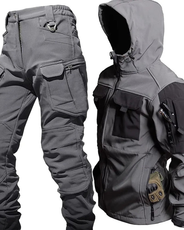 Men's Tactical Jacket & Trousers Set - With Hood & Pockets