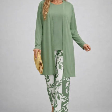 Marielle | Women's Elegant Printed 3-Piece Set with Longline Jacket, Top and Wide Leg Pants