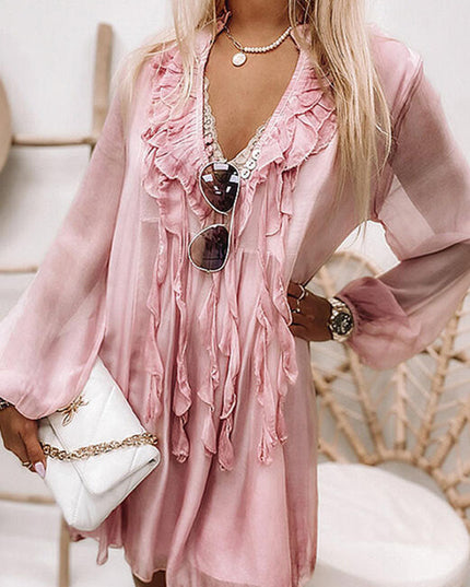 Mira | Knee Length Flowy Dress V-Neck