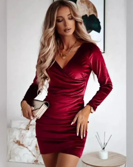 Nia | Wrap Dress With V-Neck Long Sleeve