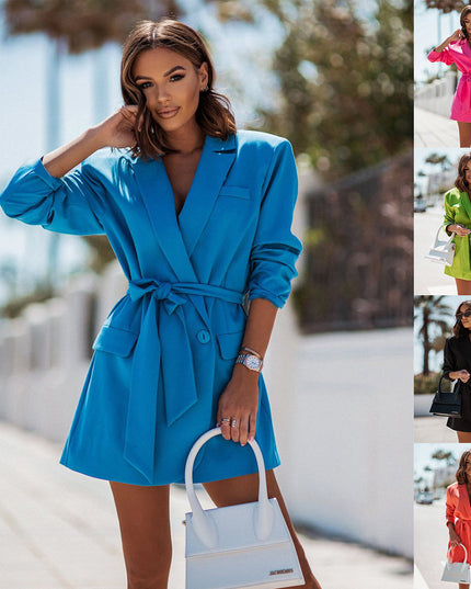 Nova | Blazer Dress Notched Lapel Belted