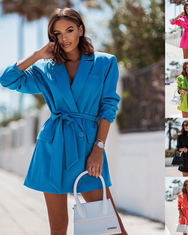 Nova | Blazer Dress Notched Lapel Belted