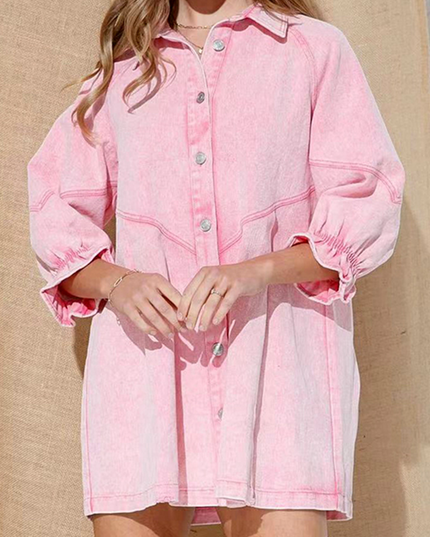 Nova | Denim Button Down Shirt Dress - Lumina