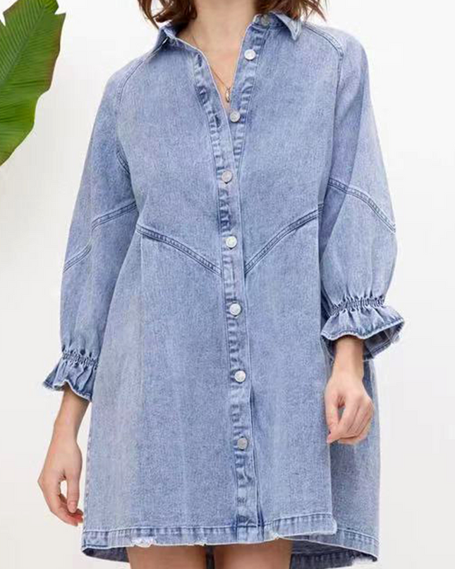 Nova | Denim Button Down Shirt Dress - Lumina