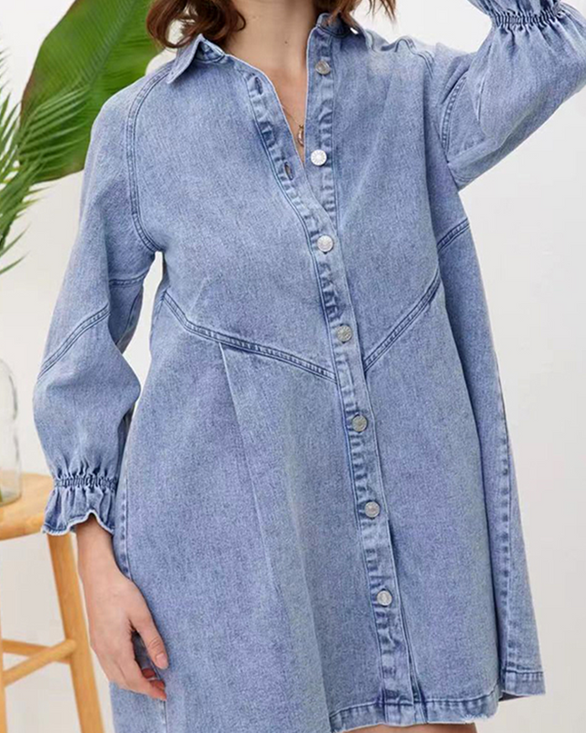 Nova | Denim Button Down Shirt Dress - Lumina