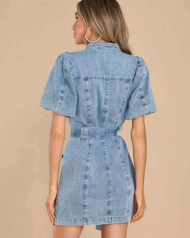 Nova | Denim Shirt Dress Puff Sleeves