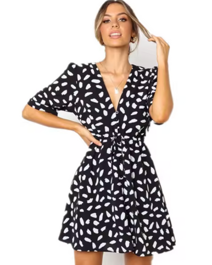 Nova | Mini Dress with V-Neck Waist Tie