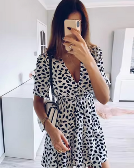 Nova | Mini Dress with V-Neck Waist Tie