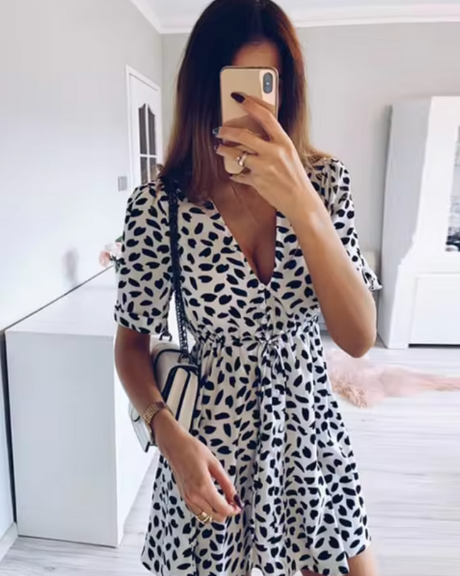 Nova | Mini Dress with V-Neck Waist Tie