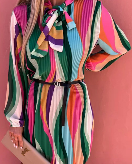 Nova | Pleated Dress With Striped Design