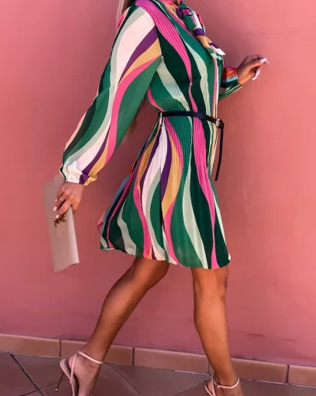 Nova | Pleated Dress With Striped Design