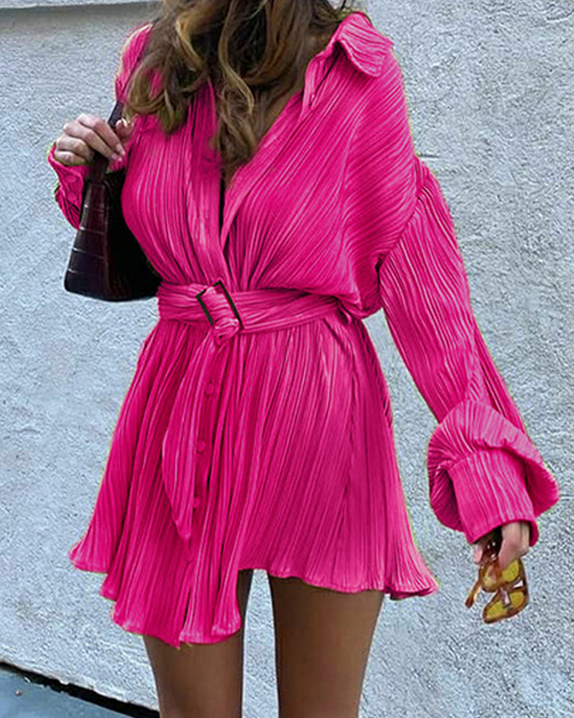 Nova | Pleated Mini Shirt Dress