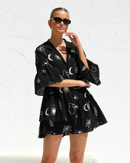 Nova | Shirt Dress Deep V-Neck Collar - Lumina
