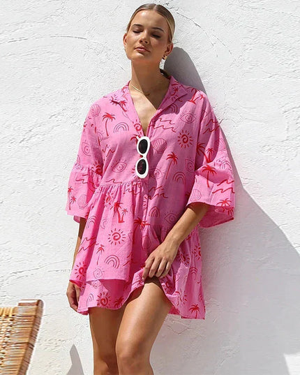 Nova | Shirt Dress Deep V-Neck Collar - Lumina
