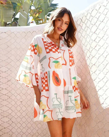 Nova | Shirt Dress Deep V-Neck Collar - Lumina