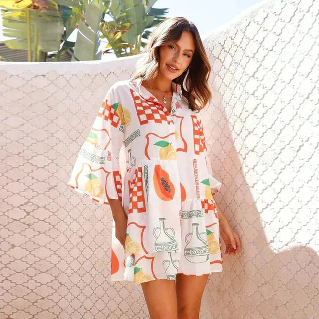 Nova | Shirt Dress Deep V-Neck Collar - Lumina
