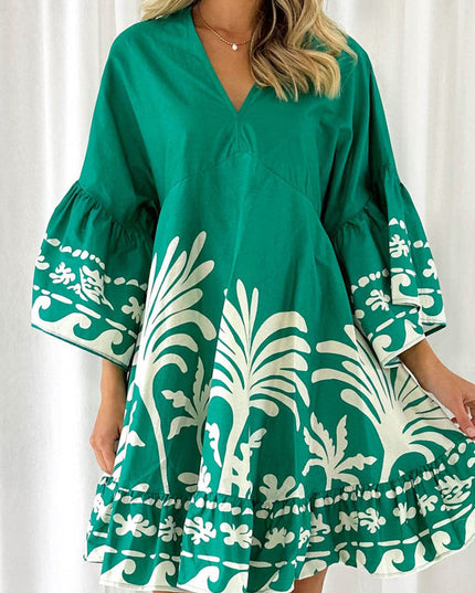 Nova | V-Neck A-Line Dress Boho Print