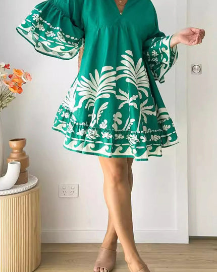 Nova | V-Neck A-Line Dress Boho Print