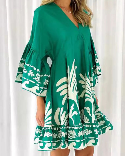 Nova | V-Neck A-Line Dress Boho Print