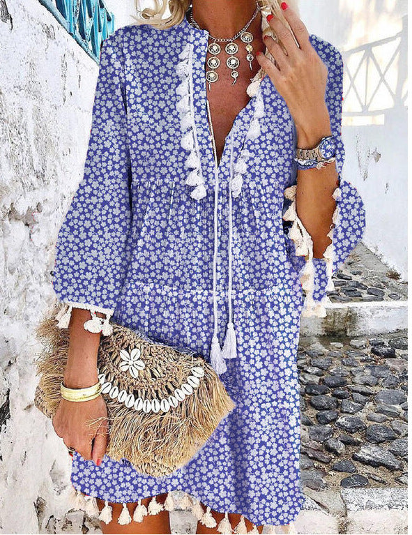 Nova | V-Neck Tassel Detail Mini Dress